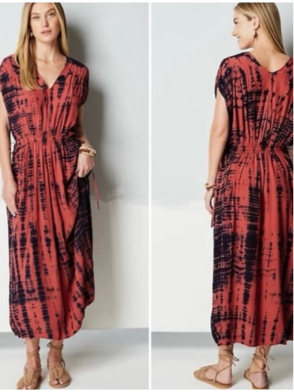 J. Jill Rust Red and Black Tie-Dye Maxi Dress